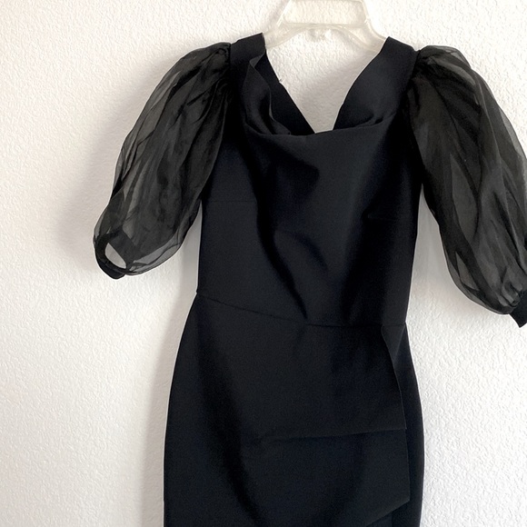 La Petite Robe di Chiara Boni Cocktail Midi Dress Black Ruched Ruff Sleeve Sz 42 - Picture 15 of 15